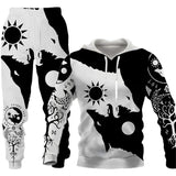 Animal-print Hooded Pullover Sweatshirt And Menswomens Sportswear Set