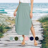 Solid Side Slit Midi Skirt