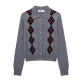 Womens Fashion Lapel Long-Sleeve Single-Breasted Knit Cardigan