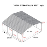 [20X20FT] Alora Heavy Duty Extra Large 2 Car Metal Carport Kit For Cars, Boats, And Trucks (SAK46135)