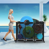 210 Gallon Pool Storage Bin Organizer Rolling Mesh Storage Basket with Lockable Wheels