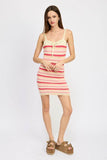 STRIPED BODYCON DRESS WTIH FRONT TIE