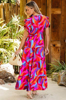 Abstract High Waist Ruffle Tiered Long Dress