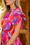 Abstract High Waist Ruffle Tiered Long Dress