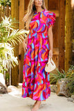 Abstract High Waist Ruffle Tiered Long Dress