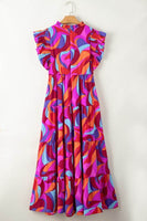 Abstract High Waist Ruffle Tiered Long Dress