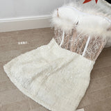 Women's French Strapless Bodycon Dress Lace Fur Trim Splicing Mini Dress For Birthday Dinner Club Night