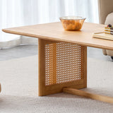 Natural Rubber Wood and Solid Wood Minimalist Coffee Table
