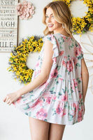 Heimish Full Size Butterfly Short Sleeve Round Neck Floral Print Tiered Top Plus Size