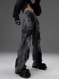 Retro Distressed Denim Jeans With Pearl And Metal Hardware Work Pants