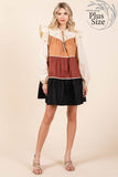 Plus Tiered Color Block Mini Dress