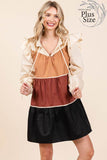 Plus Tiered Color Block Mini Dress