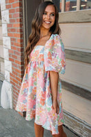 Women Square Neck Puff Sleeve Babydoll Dress