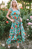 Women Print Sleeveless Ruffle Tiered Maxi Dress