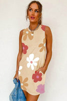 Women Apricot Daisy Flower Print Tank Dress