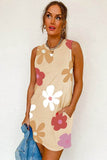 Women Apricot Daisy Flower Print Tank Dress