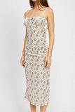 PRINTED SPAGHETTI STRAP MIDI DRESS