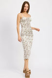 PRINTED SPAGHETTI STRAP MIDI DRESS