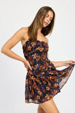FLORAL RUCHED MINI DRESS