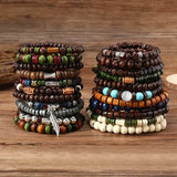 22-Pieces: Bohemian Vintage Wooden Beads Bracelet Set
