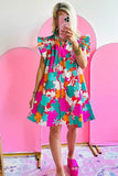 Women Tie Split Neck Flutter Sleeve Mini Dress