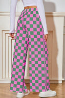 Checked Print High Waist Wide Leg Pants