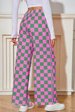 Checked Print High Waist Wide Leg Pants