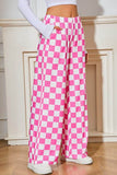 Checked Print High Waist Wide Leg Pants