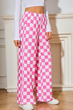 Checked Print High Waist Wide Leg Pants