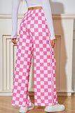 Checked Print High Waist Wide Leg Pants