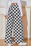 Checked Print High Waist Wide Leg Pants