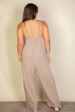 Plus Spaghetti strap solid wide jumpsuit