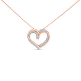 14K Rose Gold Plated Sterling Silver 1/2 Cttw Diamond Open Heart Pendant Necklace