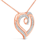 14K Rose Gold Plated Sterling Silver 1/2 Cttw Diamond Open Heart Pendant Necklace