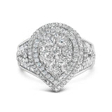 Sterling Silver 1 Cttw Diamond Pear-Shaped Triple Halo Cluster Ring