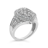 Sterling Silver 1 Cttw Diamond Pear-Shaped Triple Halo Cluster Ring
