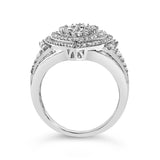 Sterling Silver 1 Cttw Diamond Pear-Shaped Triple Halo Cluster Ring