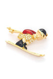 Crystal Skier Brooch