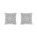 18K White Gold 1.00 Cttw Round and Princess-Cut Diamond Halo Square Stud Earring (G-H Color, SI1-SI2 Clarity)