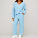V-neck Wool Loose Pockets Leisure Suit Two-piece Pajamas
