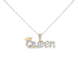 14K Yellow Gold Plated Sterling Silver 1/10 Cttw Diamond â€œQueenâ€ Nameplate Pendant Necklace