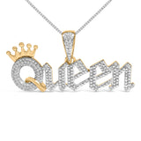 14K Yellow Gold Plated Sterling Silver 1/10 Cttw Diamond â€œQueenâ€ Nameplate Pendant Necklace