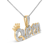 14K Yellow Gold Plated Sterling Silver 1/10 Cttw Diamond â€œQueenâ€ Nameplate Pendant Necklace