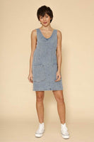 Denim scoop neck overall dress