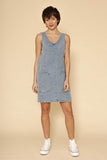 Denim scoop neck overall dress