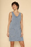 Denim scoop neck overall dress