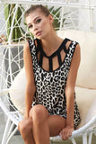 BiBi Leopard Printed Soft Rib Knit Front Sut Out Top