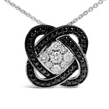 Black Rhodium Plated Sterling Silver Diamond Accent Geometric Knot Pendant Necklace