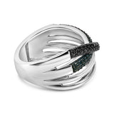 Sterling Silver 1/2 Cttw Black and Blue Diamond Crossover Bypass Ring