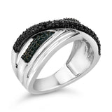 Sterling Silver 1/2 Cttw Black and Blue Diamond Crossover Bypass Ring